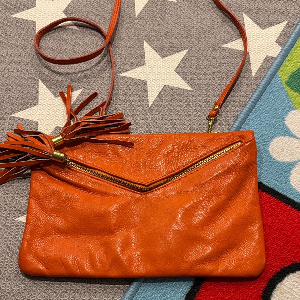 Orange Leather Crossbody Bag